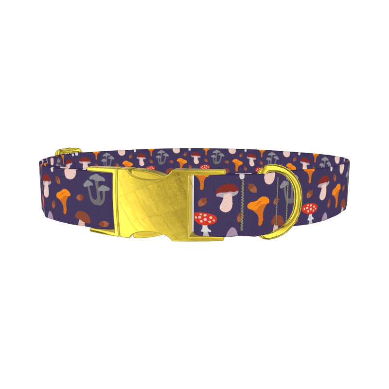 Mushroom Forest Dog Collar - metal gold