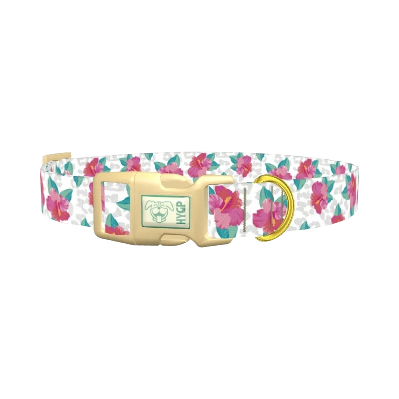 Leopard Floral Dog Collar - plastic gold