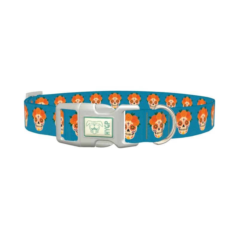 Day of the Dead Dog Collar - plastic silver