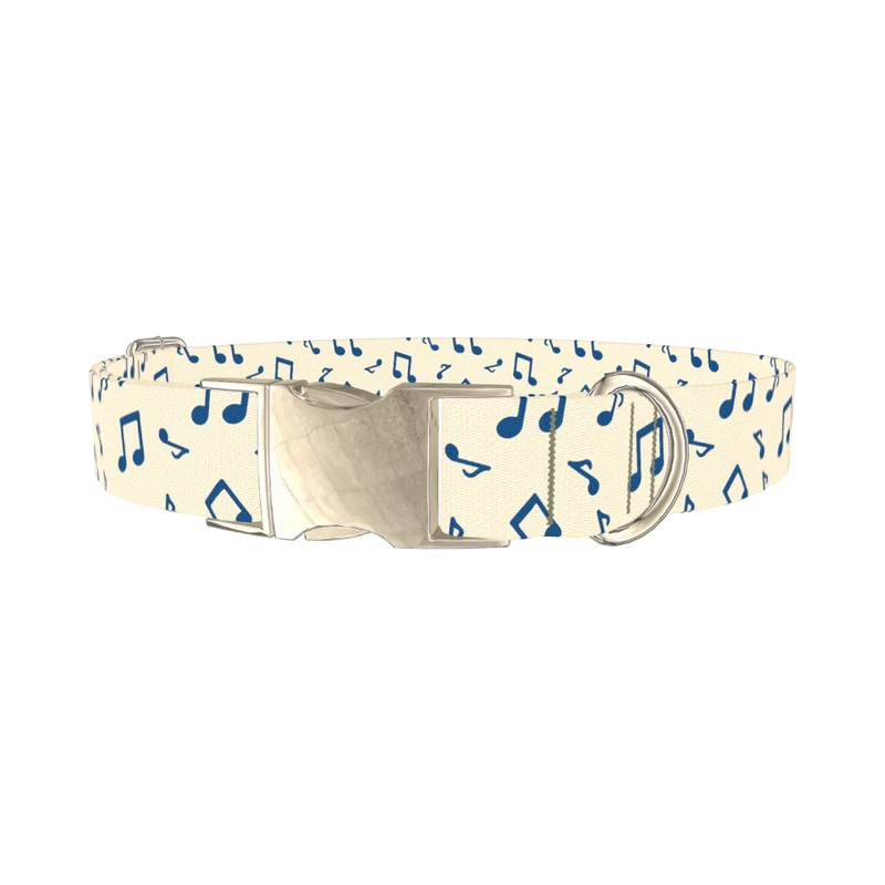 Blue Musical Notes Dog Collar - metal silver
