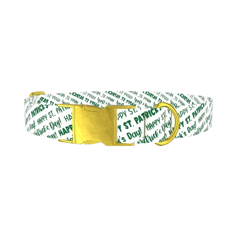 St. Patrick's Day Script Dog Collar - metal gold