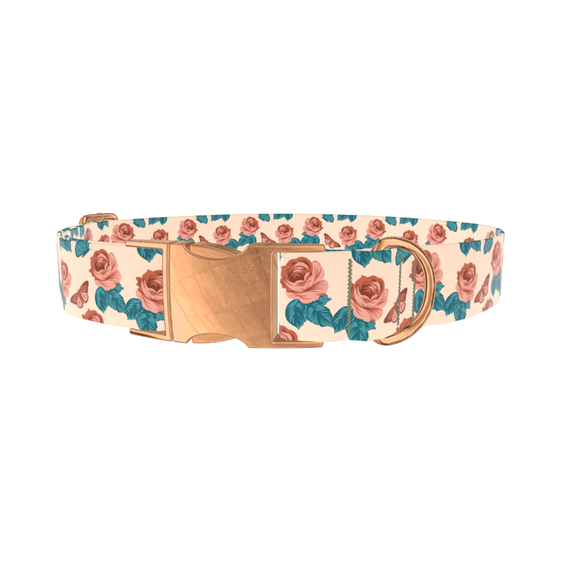 Rose Butterfly Dog Collar - metal rose gold