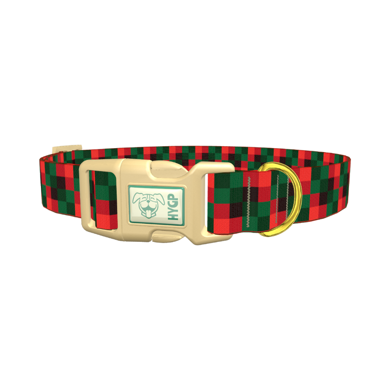 Plaid Check Dog Collar - plastic gold