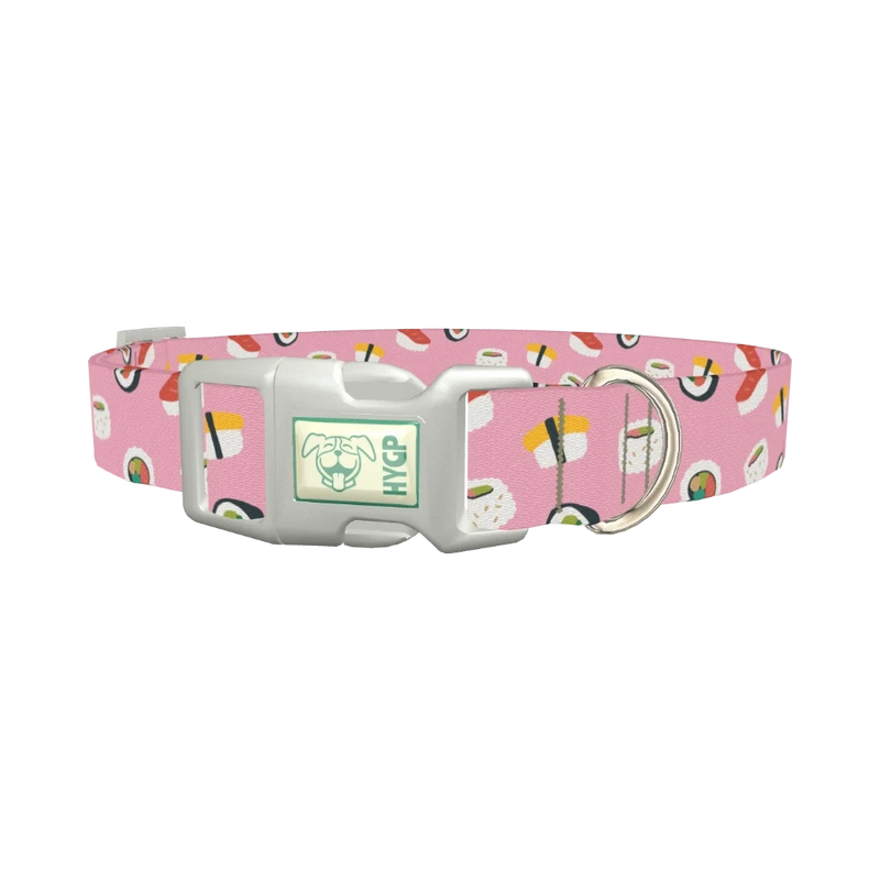 Pink Sushi Pattern Dog Collar - plastic silver