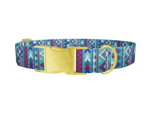 Teal Tribal Geometric Dog Collar