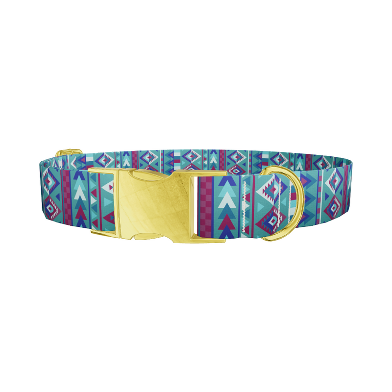Teal Tribal Geometric Dog Collar