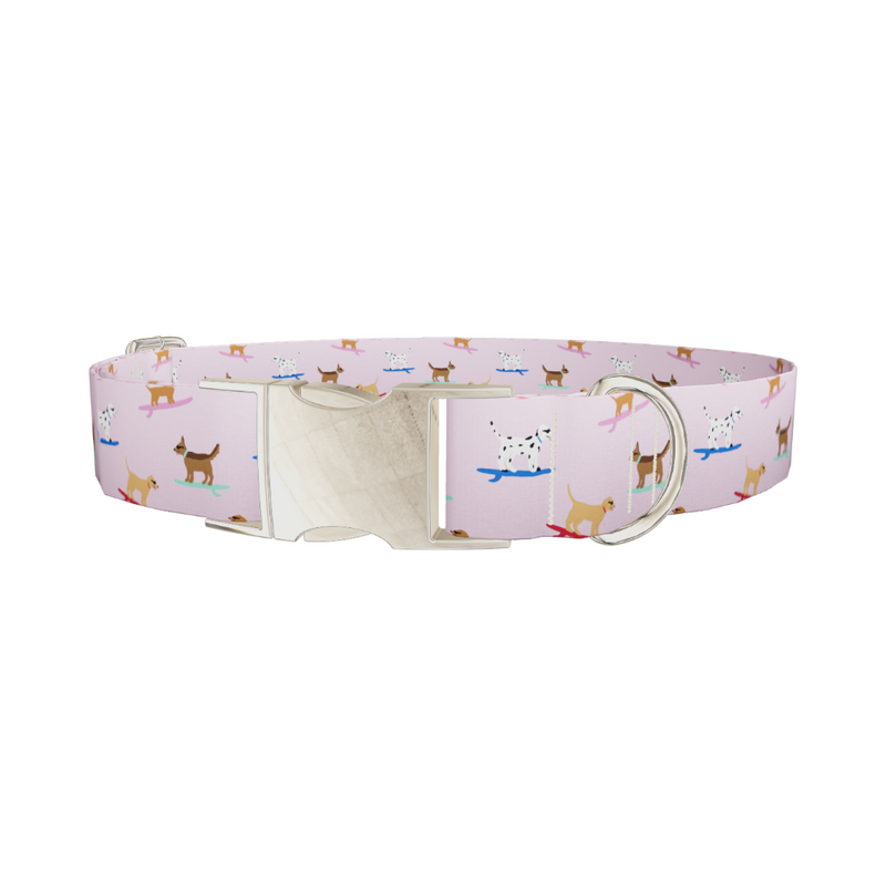 Surfing Dogs Pink Dog Collar