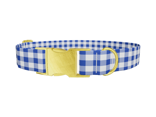 Blue White Plaid Dog Collar