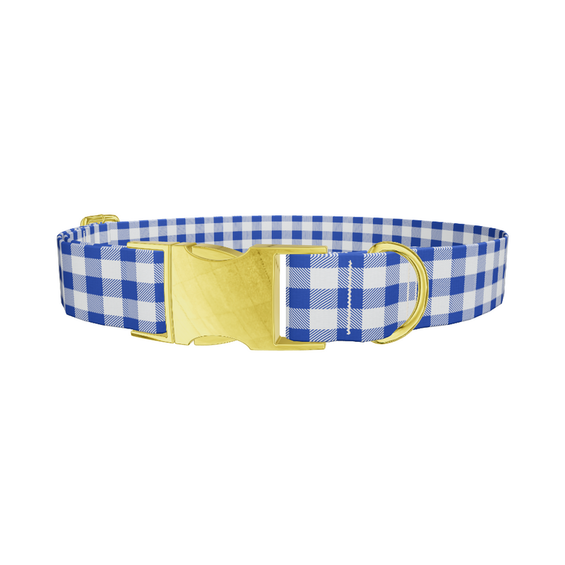 Blue White Plaid Dog Collar