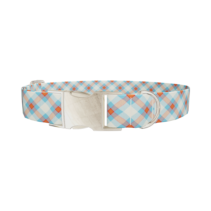 Orange Blue Checkered Dog Collar