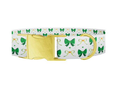 Green Bow Heart Dog Collar