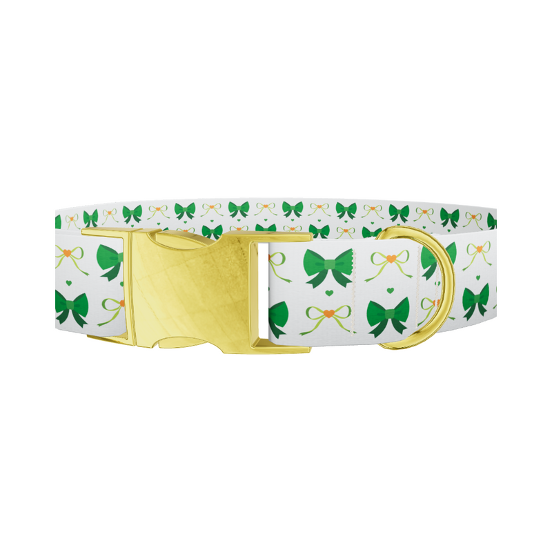 Green Bow Heart Dog Collar