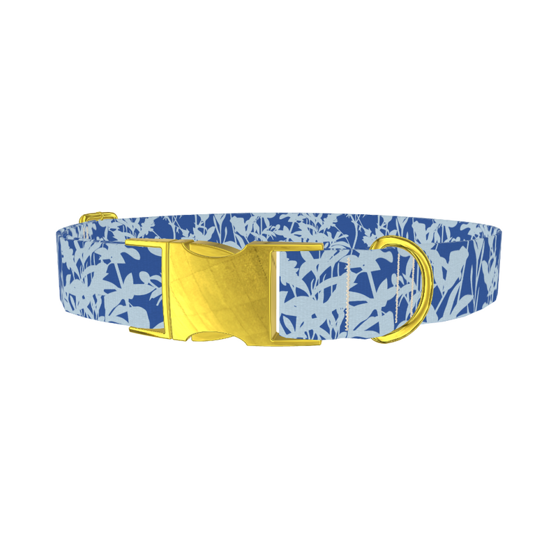 Blue Botanical Silhouette Dog Collar