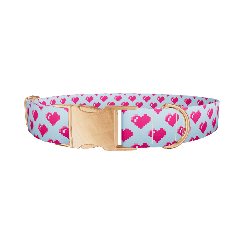 Pixel Heart Blue Dog Collar