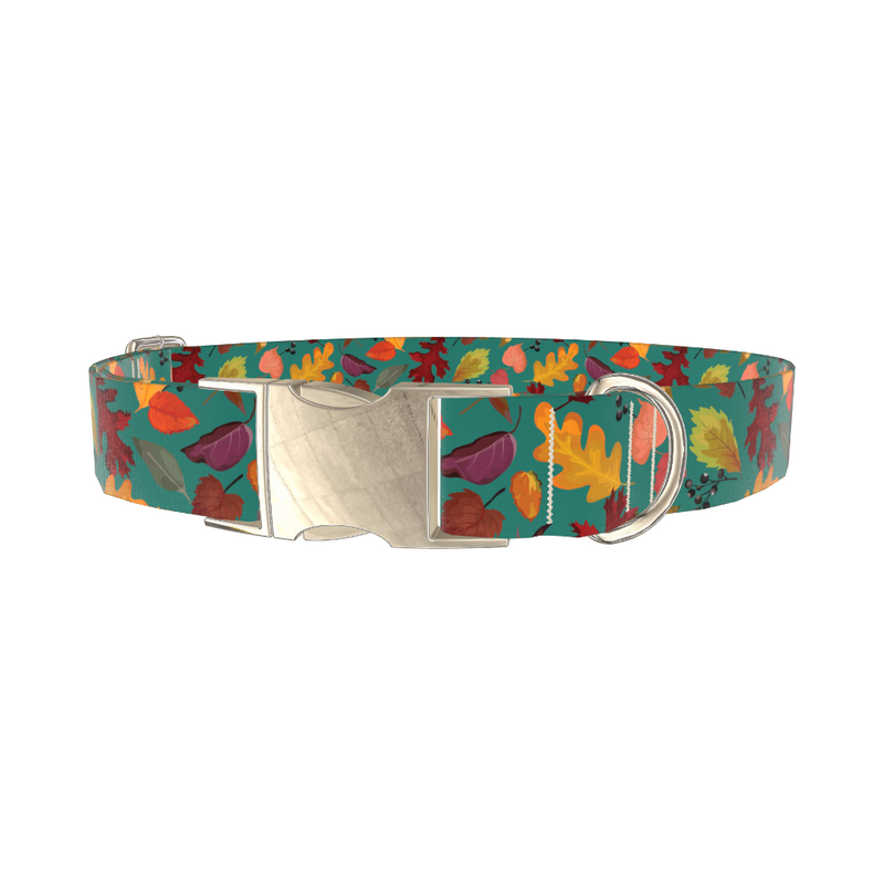 Teal Autumn Foliage Dog Collar