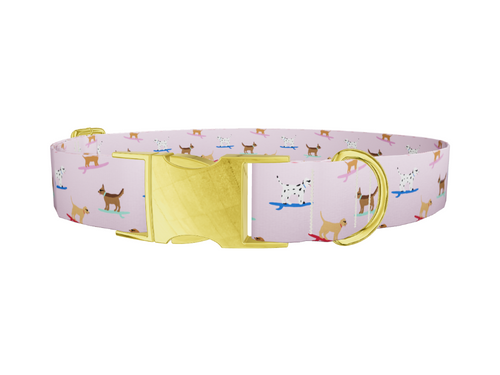 Surfing Dogs Pink Dog Collar