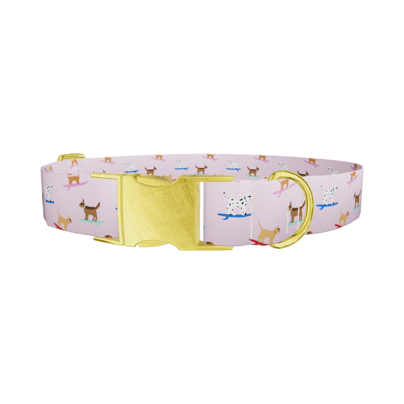 Surfing Dogs Pink Dog Collar
