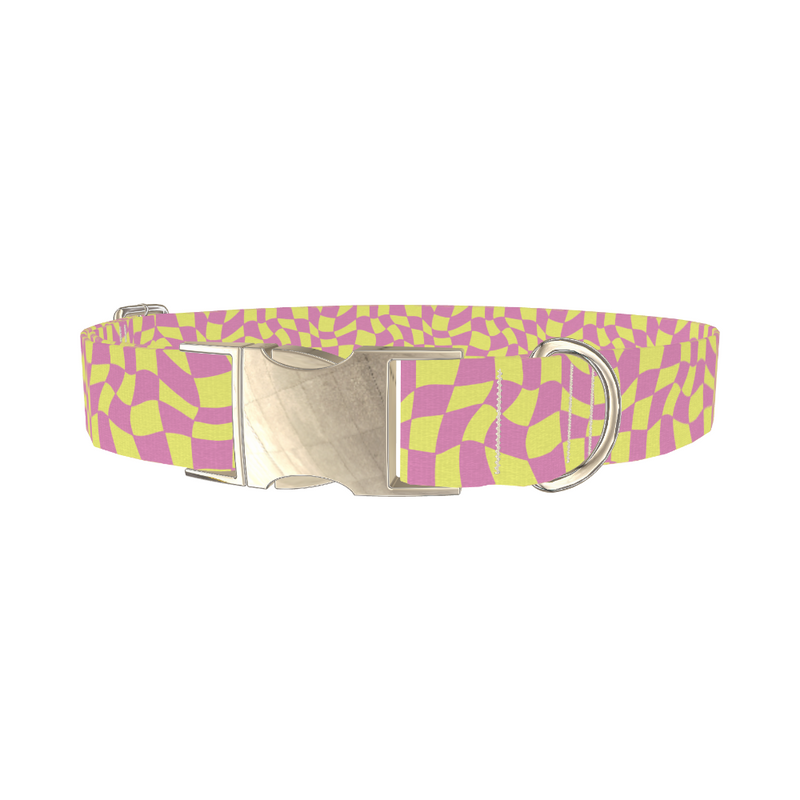 Pink Wavy Check Dog Collar