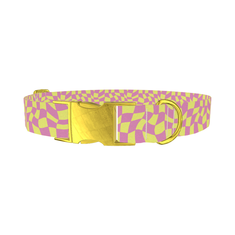 Pink Wavy Check Dog Collar