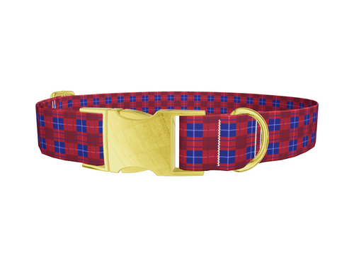 Red and Blue Plaid Dog Collar