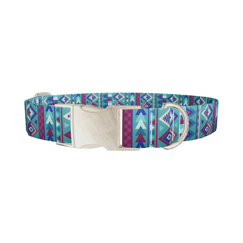 Teal Tribal Geometric Dog Collar
