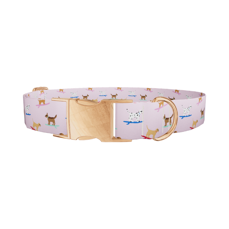 Surfing Dogs Pink Dog Collar