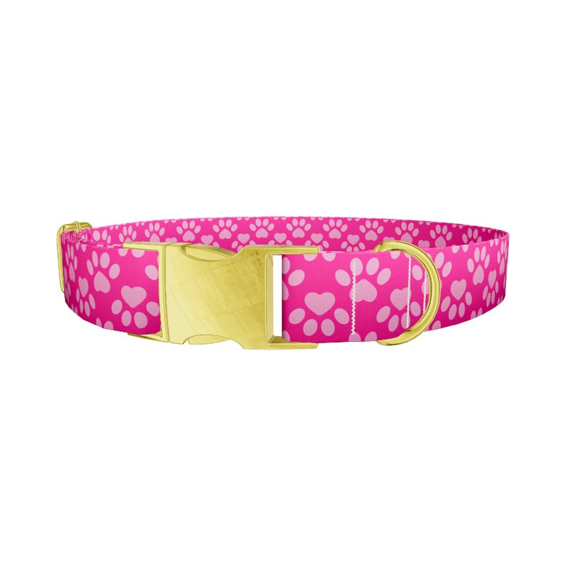 Pink Heart Paw Dog Collar