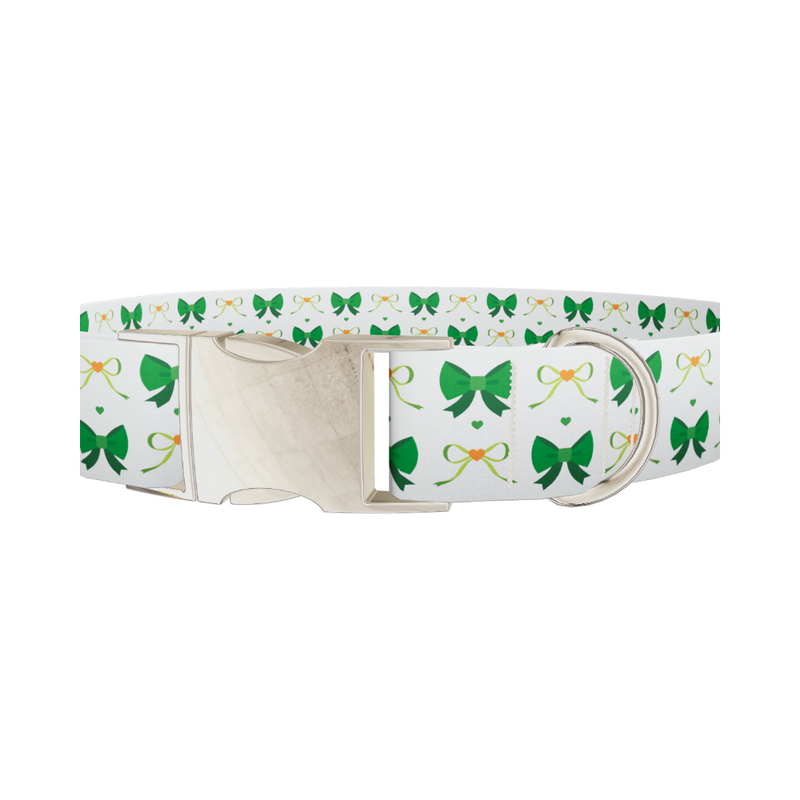 Green Bow Heart Dog Collar