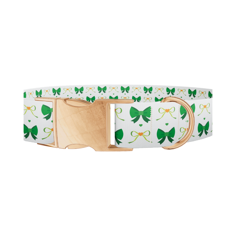 Green Bow Heart Dog Collar