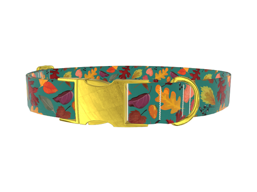 Teal Autumn Foliage Dog Collar