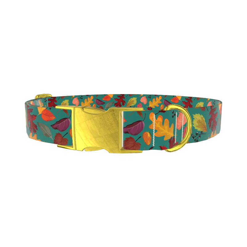 Teal Autumn Foliage Dog Collar