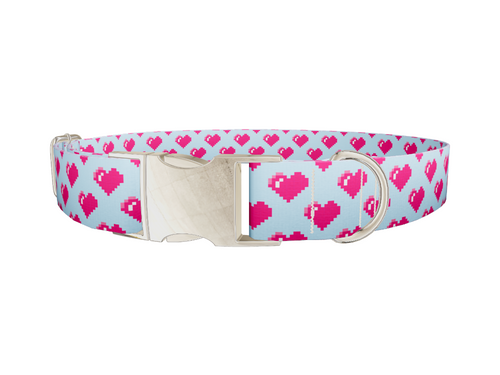Pixel Heart Blue Dog Collar