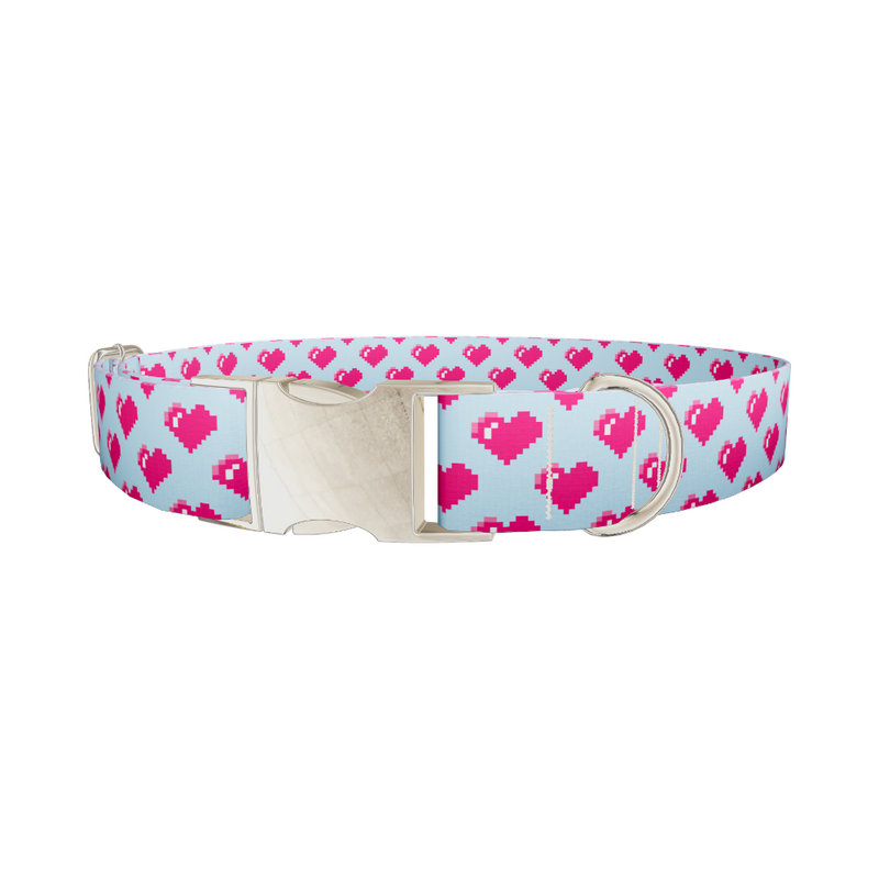 Pixel Heart Blue Dog Collar