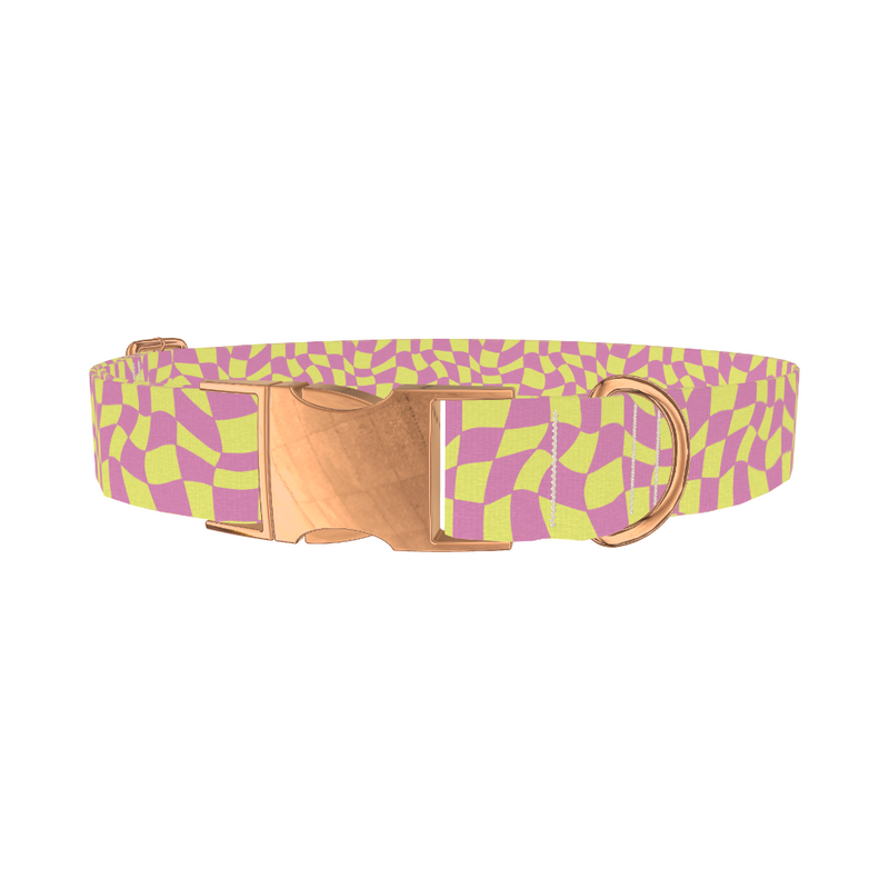 Pink Wavy Check Dog Collar